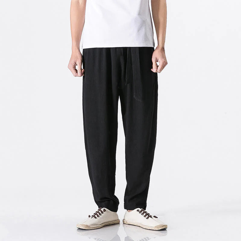 Buddha Stones Commute Solid Color Simple Design Men's Harem Cotton Pants With Pockets