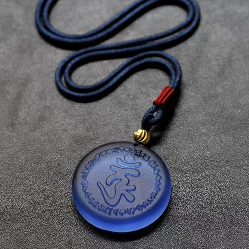 Buddha Stones Tibet Shurangama Mantra Liuli Crystal Necklace Pendant
