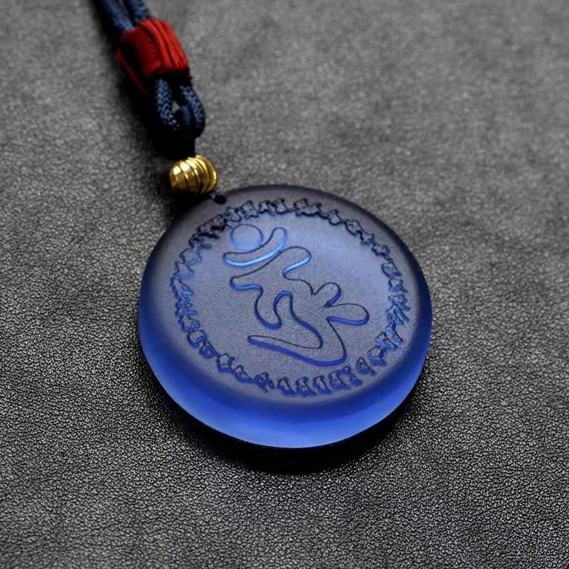 Buddha Stones Tibet Shurangama Mantra Liuli Crystal Necklace Pendant