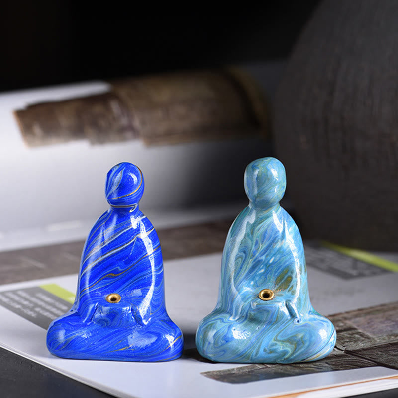 Buddha Stones Mini Formless Buddha Ebony Wood Lacquer Craft Peace Incense Stick Holder Decoration