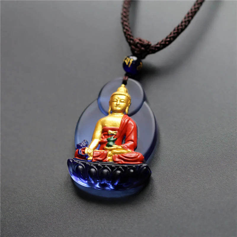 Buddha Stones Tibet Medicine Buddha Liuli Crystal Compassion Necklace Pendant (Extra 35% Off | USE CODE: FS35)