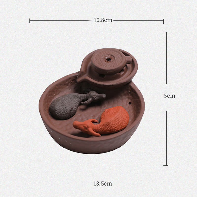 Buddha Stones Koi Fish Ox Purple Clay Ceramic Incense Stick Holder Healing Incense Burner Decoration