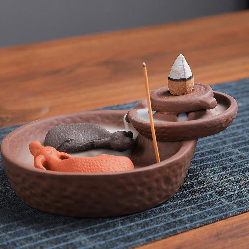 Buddha Stones Koi Fish Ox Purple Clay Ceramic Incense Stick Holder Healing Incense Burner Decoration