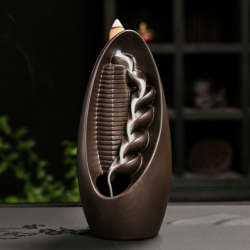Buddha Stones Stairs Mountains Water Buddha Hand Ceramic Backflow Smoke Fountain Meditation Incense Burner Decoration