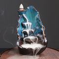 Buddha Stones Blue Lotus Leaf Ceramic Backflow Smoke Fountain Spiritual Incense Burner Decoration