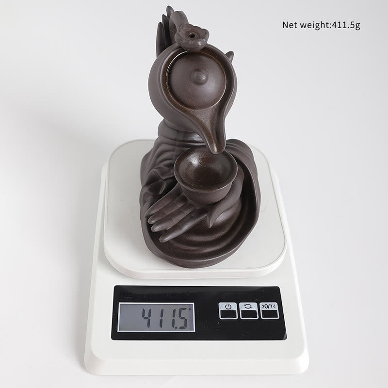 Buddha Stones Buddha Hand Holding Teapot Cup Ceramic Backflow Smoke Fountain Healing Incense Burner Decoration