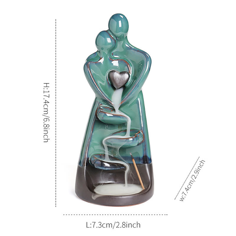 Buddha Stones Lovers Couple Embrace Love Ceramic Backflow Smoke Fountain Healing Incense Burner Decoration