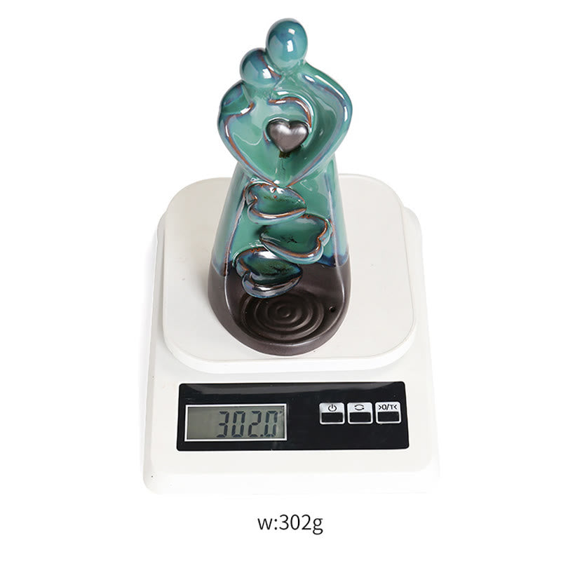 Buddha Stones Lovers Couple Embrace Love Ceramic Backflow Smoke Fountain Healing Incense Burner Decoration