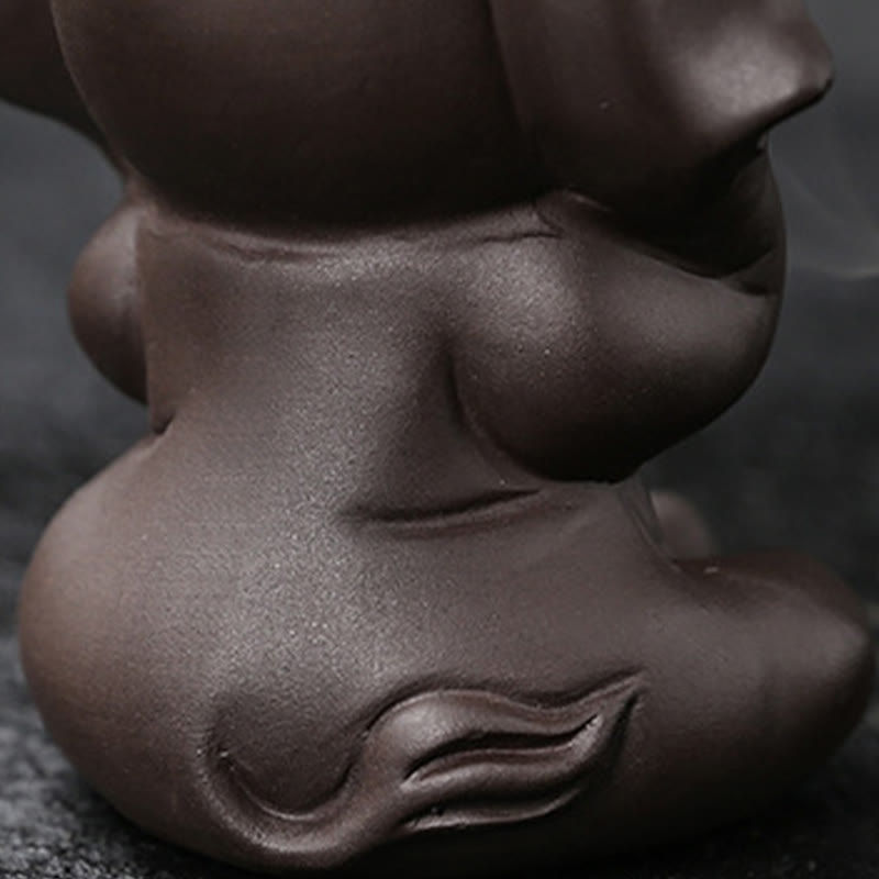 Buddha Stones Cute Elephant Purple Clay Backflow Smoke Fountain Peace Healing Incense Burner Decoration