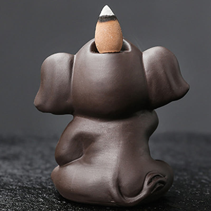 Buddha Stones Cute Elephant Purple Clay Backflow Smoke Fountain Peace Healing Incense Burner Decoration