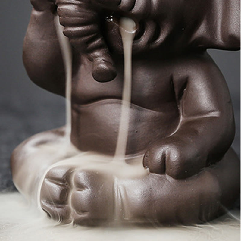Buddha Stones Cute Elephant Purple Clay Backflow Smoke Fountain Peace Healing Incense Burner Decoration