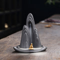 Buddha Stones Little Monk Mountains Flowing Water Purple Clay Ceramic Healing Backflow Incense Burner Decoration