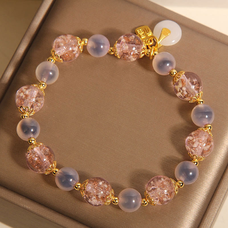 Buddha Stones Fu Character Peace Buckle Liuli Candy Agate Healing Bracelet