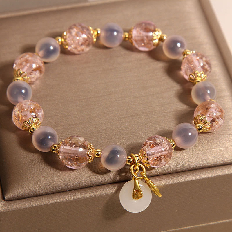 Buddha Stones Fu Character Peace Buckle Liuli Candy Agate Healing Bracelet