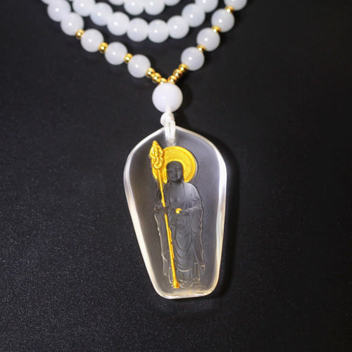 Buddha Stones Tibetan Buddha Liuli Crystal Ksitigarbha Bodhisattva Serenity Necklace Pendant