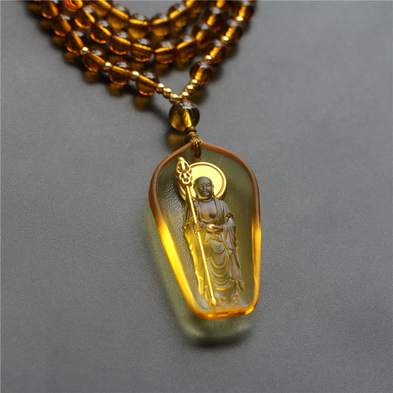 Buddha Stones Tibetan Buddha Liuli Crystal Ksitigarbha Bodhisattva Serenity Necklace Pendant