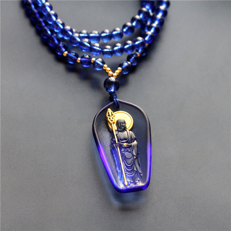 Buddha Stones Tibetan Buddha Liuli Crystal Ksitigarbha Bodhisattva Serenity Necklace Pendant