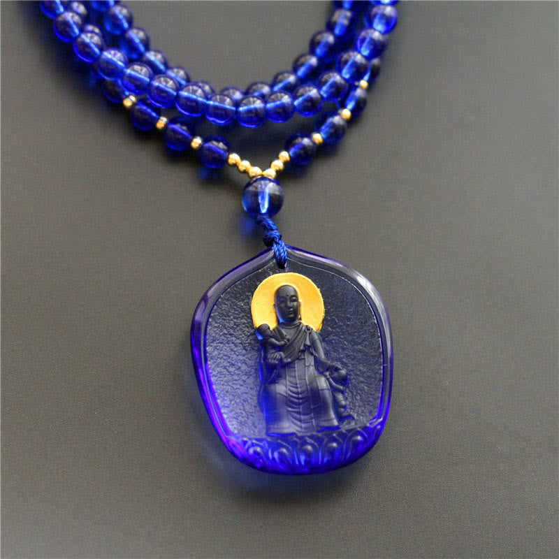 Buddha Stones Tibetan Buddha Liuli Crystal Ksitigarbha Bodhisattva Serenity Necklace Pendant