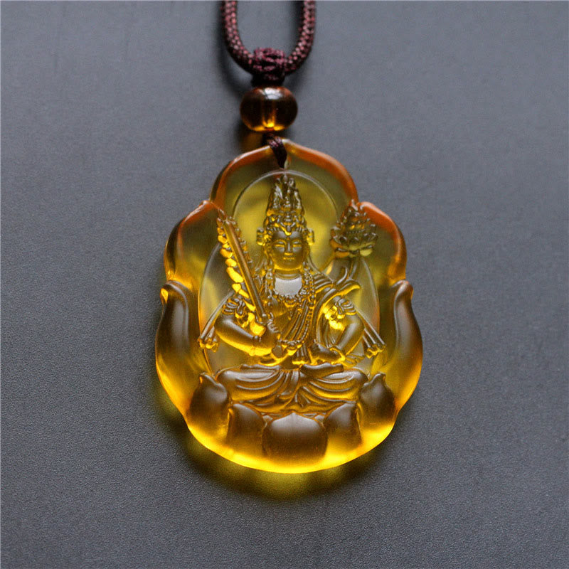 Buddha Stones Liuli Crystal Chinese Zodiac Natal Buddha Protection Necklace Pendant