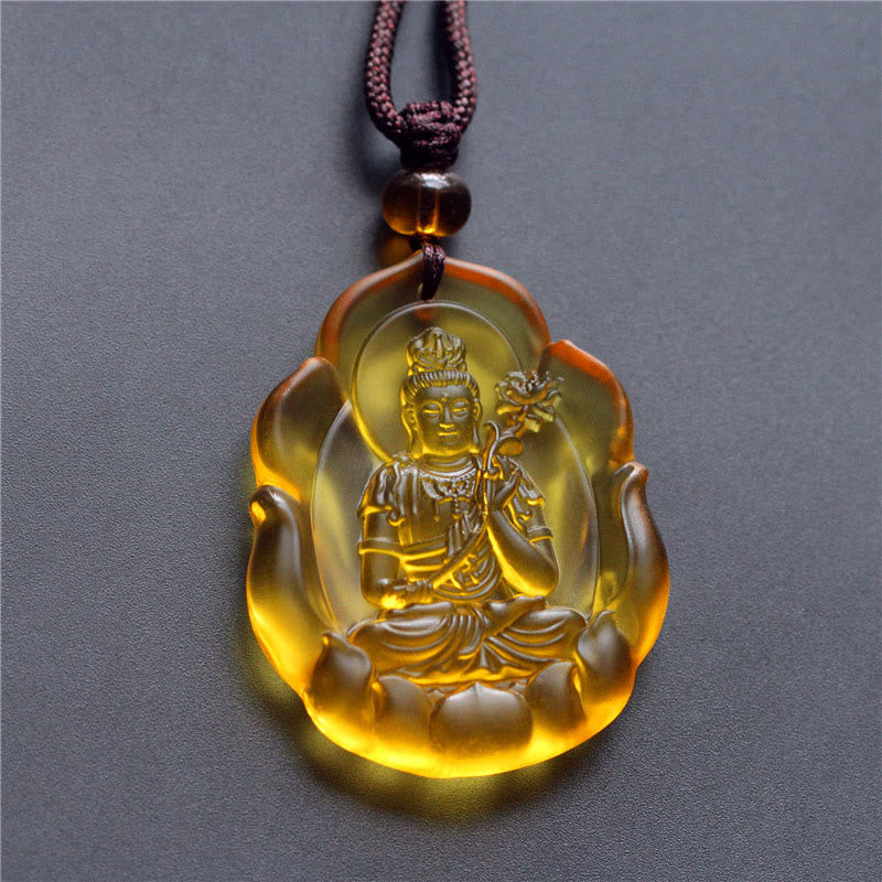 Buddha Stones Liuli Crystal Chinese Zodiac Natal Buddha Protection Necklace Pendant