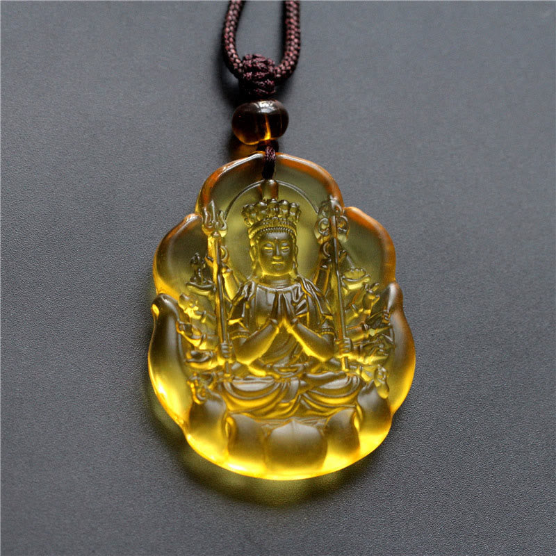 Buddha Stones Liuli Crystal Chinese Zodiac Natal Buddha Protection Necklace Pendant