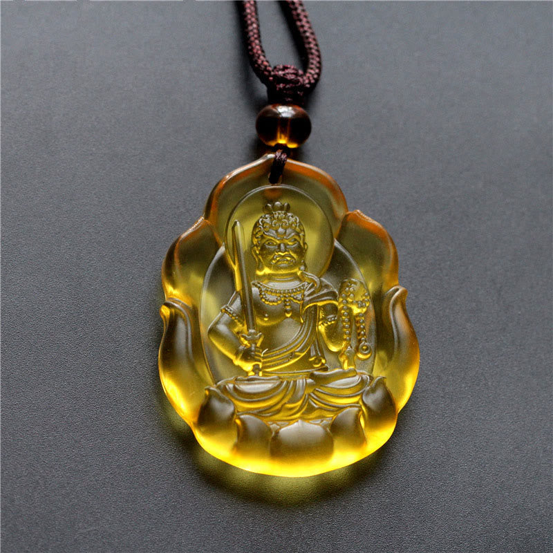 Buddha Stones Liuli Crystal Chinese Zodiac Natal Buddha Protection Necklace Pendant