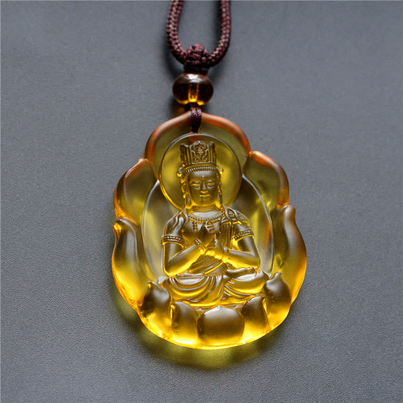 Buddha Stones Liuli Crystal Chinese Zodiac Natal Buddha Protection Necklace Pendant