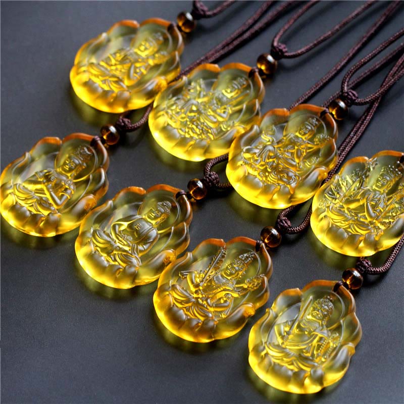 Buddha Stones Liuli Crystal Chinese Zodiac Natal Buddha Protection Necklace Pendant