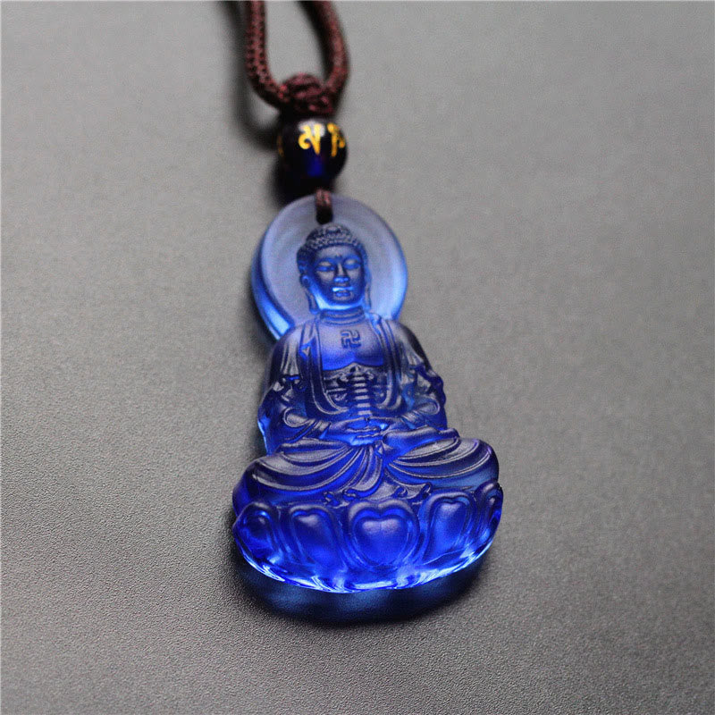 Buddha Stones Liuli Crystal Medicine Buddha Serenity Necklace Pendant