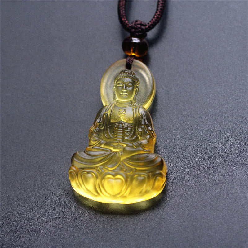 Buddha Stones Liuli Crystal Medicine Buddha Serenity Necklace Pendant