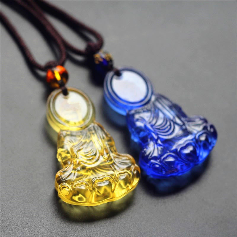 Buddha Stones Liuli Crystal Medicine Buddha Serenity Necklace Pendant