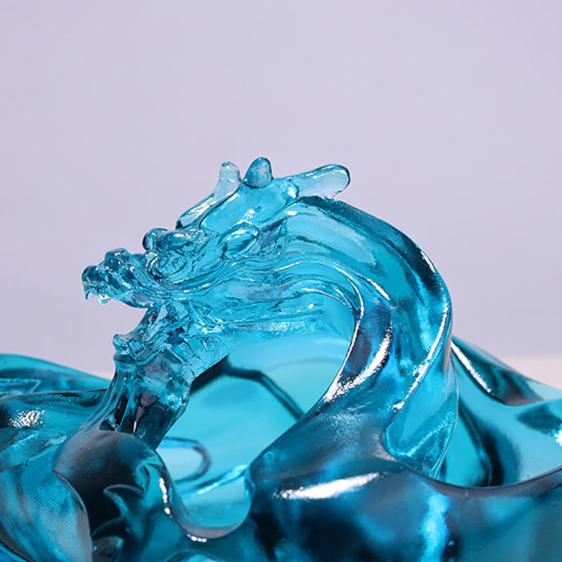 Buddha Stones Handmade Blue Dragon Liuli Crystal Art Piece Success Home Office Decoration