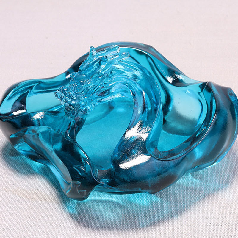 Buddha Stones Handmade Blue Dragon Liuli Crystal Art Piece Success Home Office Decoration