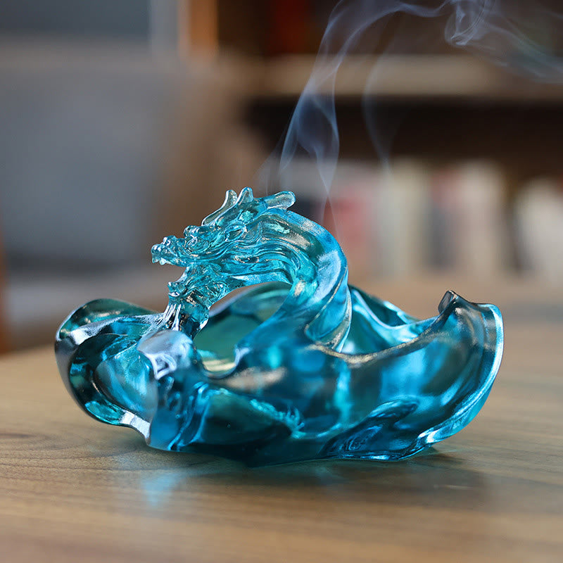 Buddha Stones Handmade Blue Dragon Liuli Crystal Art Piece Success Home Office Decoration