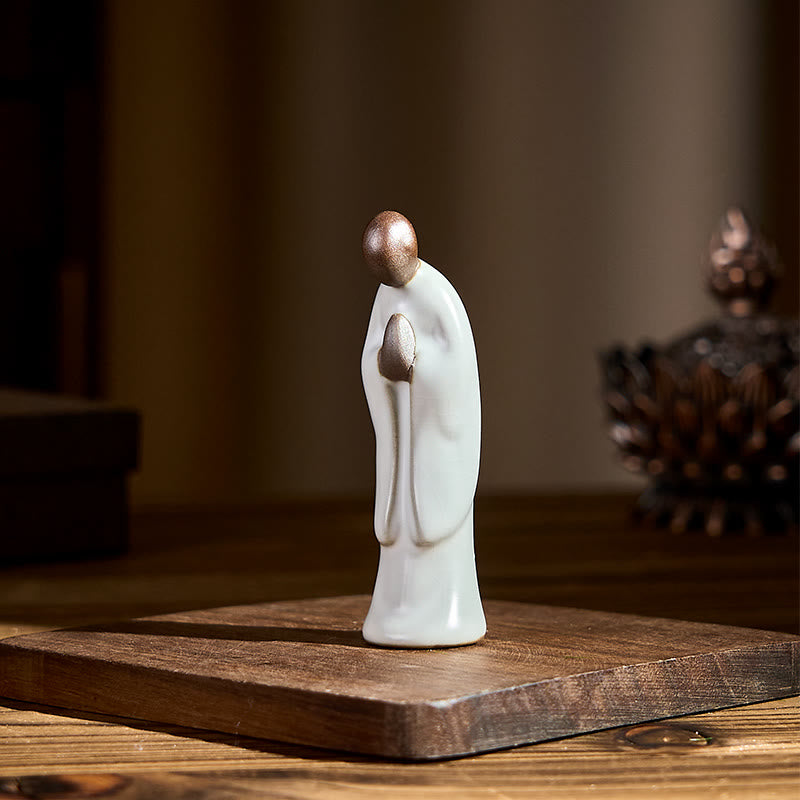Buddha Stones Meditation Monk Ceramic Statue Serenity Home Decoration