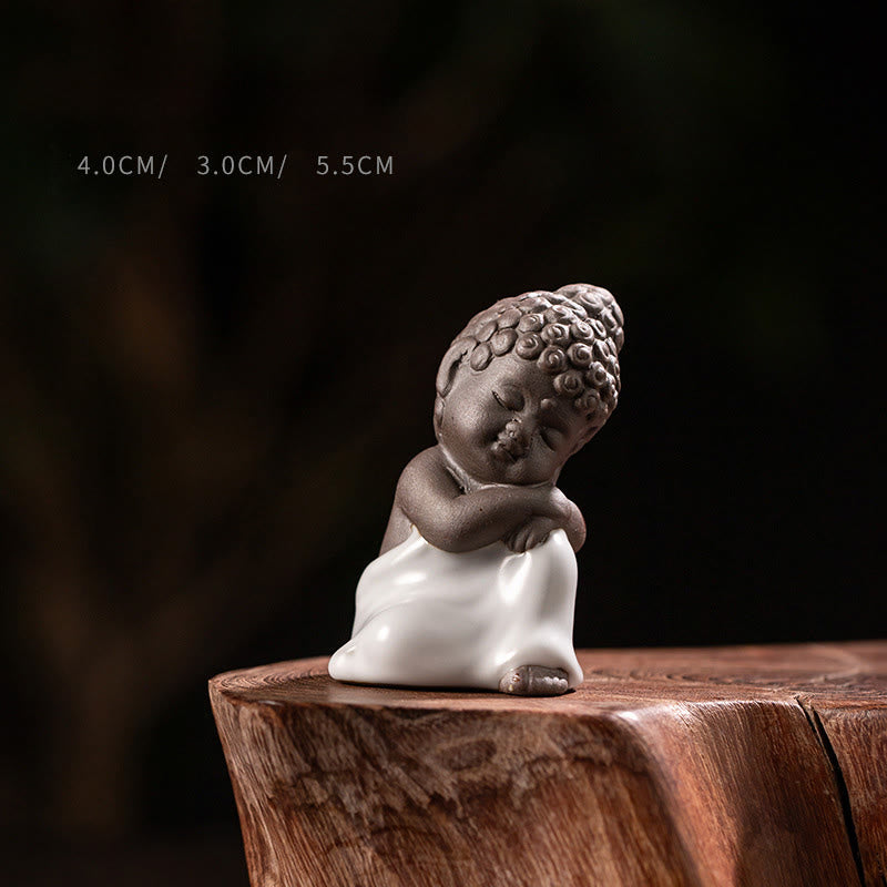 Buddha Stones Prayer Meditation Resting Monk Ceramic Statue Serenity Home Decoration