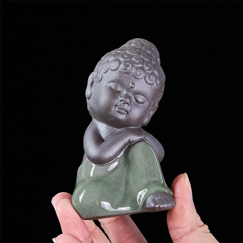 Buddha Stones Prayer Meditation Resting Monk Ceramic Statue Serenity Home Decoration