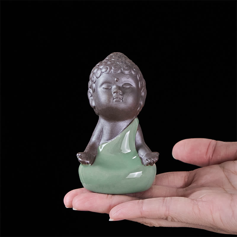 Buddha Stones Prayer Meditation Resting Monk Ceramic Statue Serenity Home Decoration
