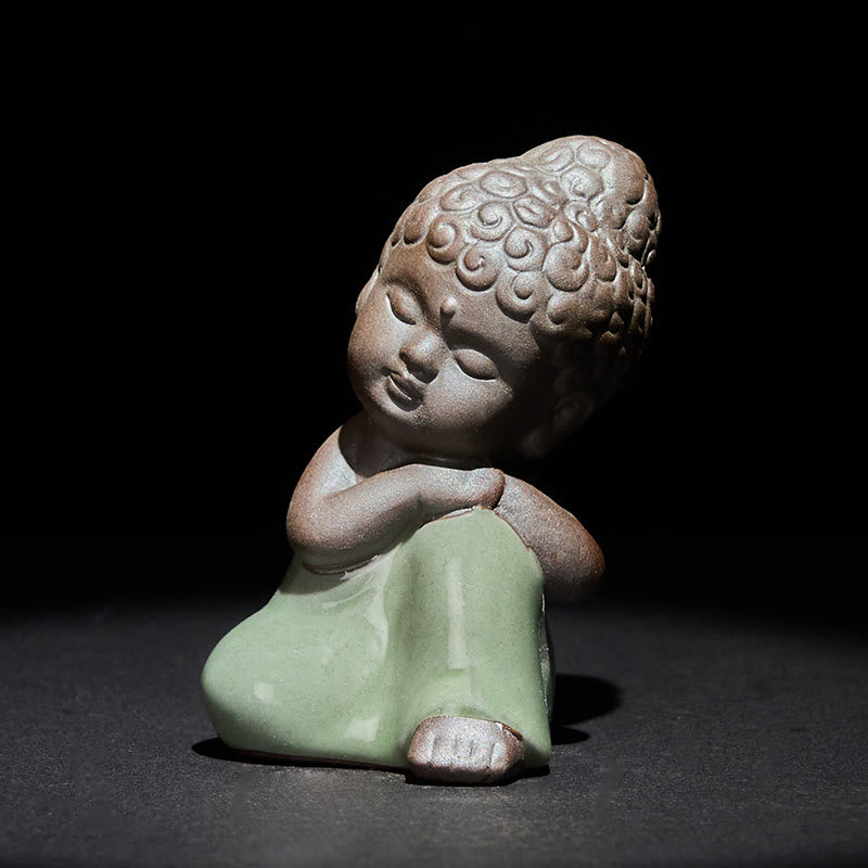Buddha Stones Prayer Meditation Resting Monk Ceramic Statue Serenity Home Decoration