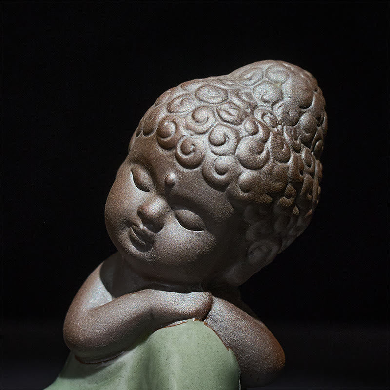 Buddha Stones Prayer Meditation Resting Monk Ceramic Statue Serenity Home Decoration