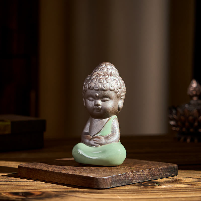 Buddha Stones Prayer Meditation Resting Monk Ceramic Statue Serenity Home Decoration