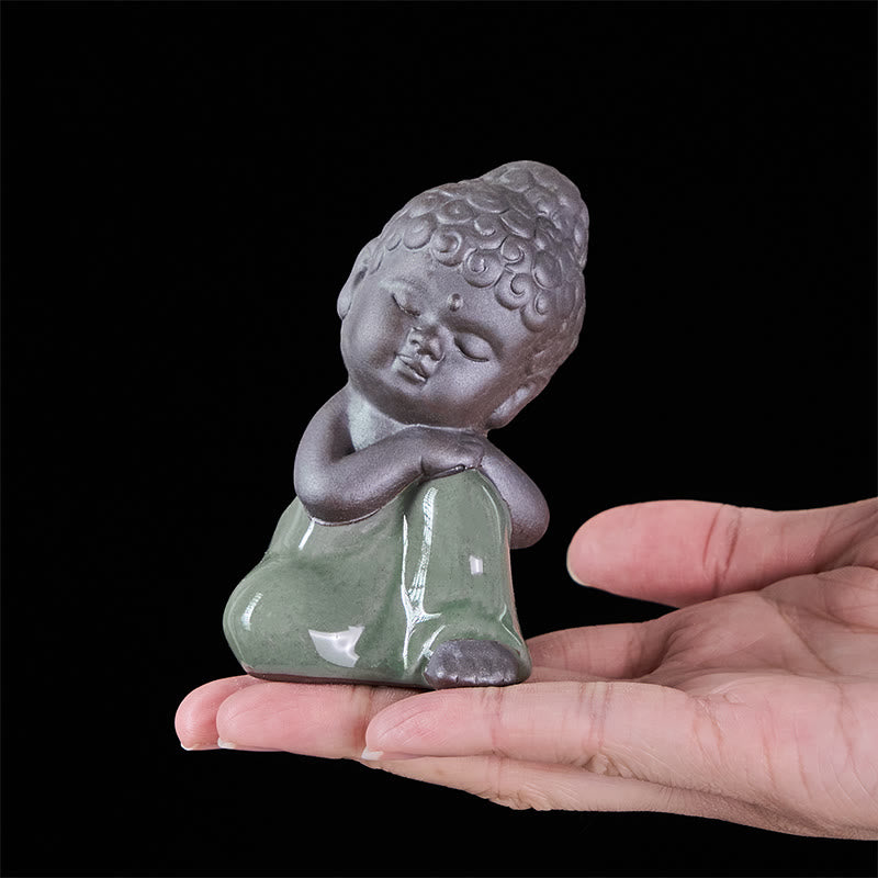 Buddha Stones Prayer Meditation Resting Monk Ceramic Statue Serenity Home Decoration