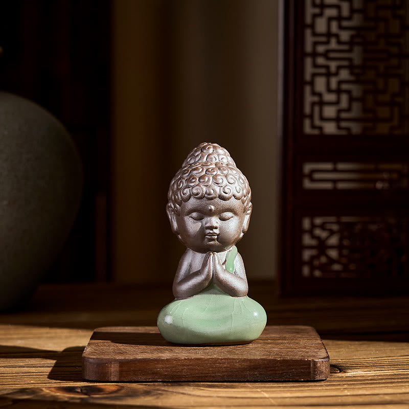 Buddha Stones Prayer Meditation Resting Monk Ceramic Statue Serenity Home Decoration