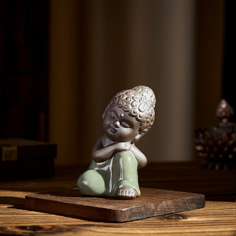 Buddha Stones Prayer Meditation Resting Monk Ceramic Statue Serenity Home Decoration