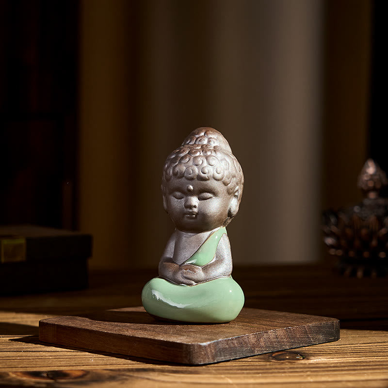 Buddha Stones Prayer Meditation Resting Monk Ceramic Statue Serenity Home Decoration
