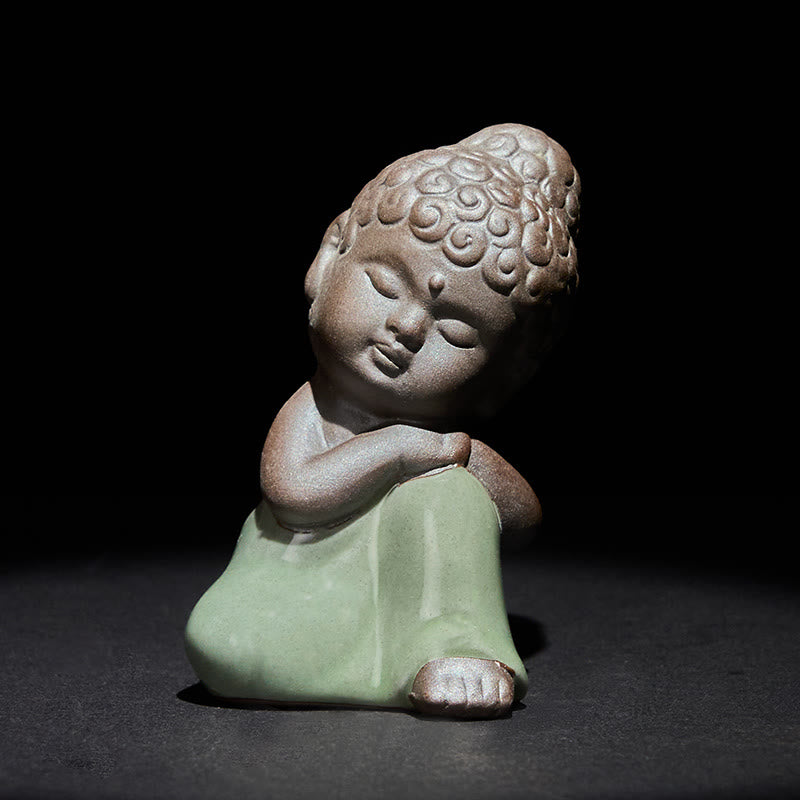 Buddha Stones Prayer Meditation Resting Monk Ceramic Statue Serenity Home Decoration
