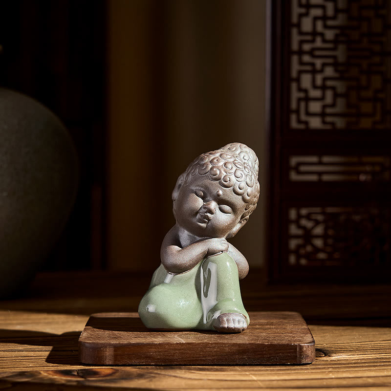Buddha Stones Prayer Meditation Resting Monk Ceramic Statue Serenity Home Decoration