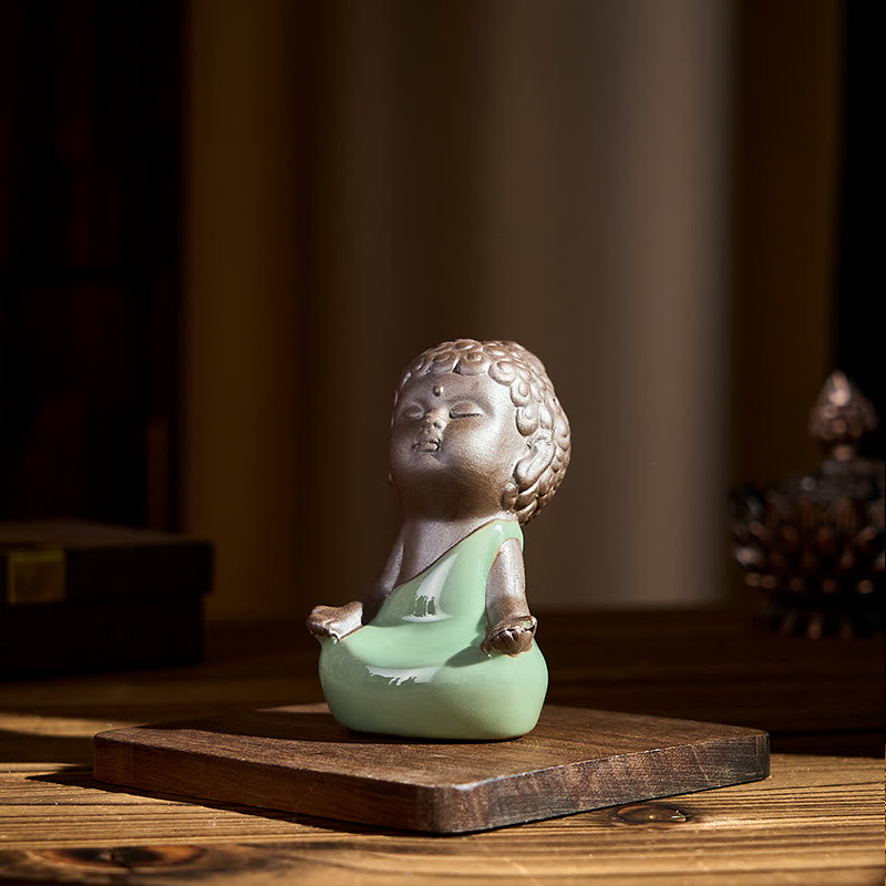 Buddha Stones Prayer Meditation Resting Monk Ceramic Statue Serenity Home Decoration