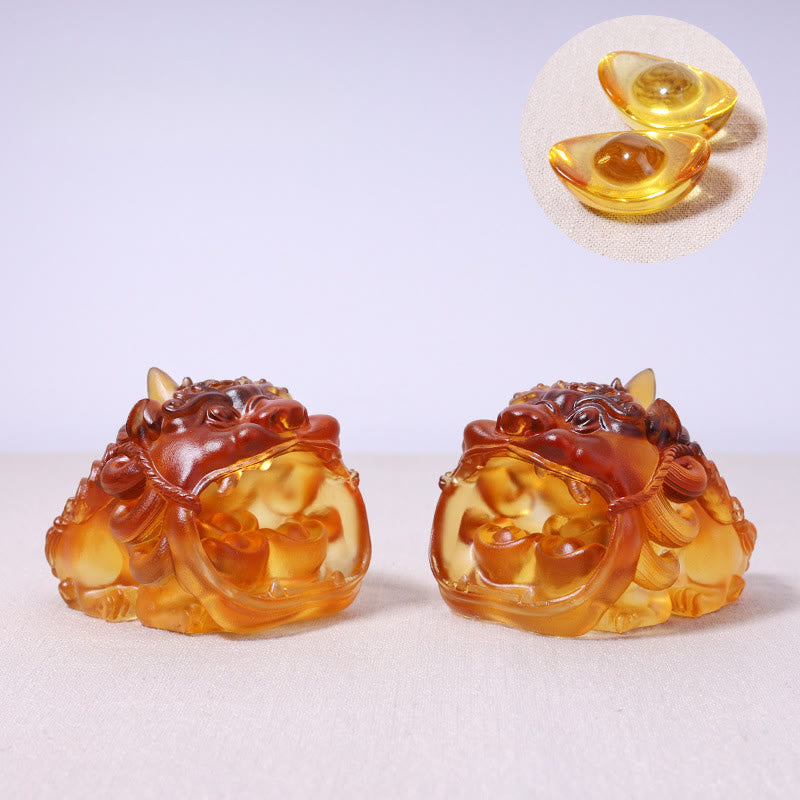 Buddha Stones Handmade Liuli Crystal Gold Swallowing PiXiu Art Piece Home Decoration