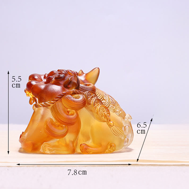 Buddha Stones Handmade Liuli Crystal Gold Swallowing PiXiu Art Piece Home Decoration